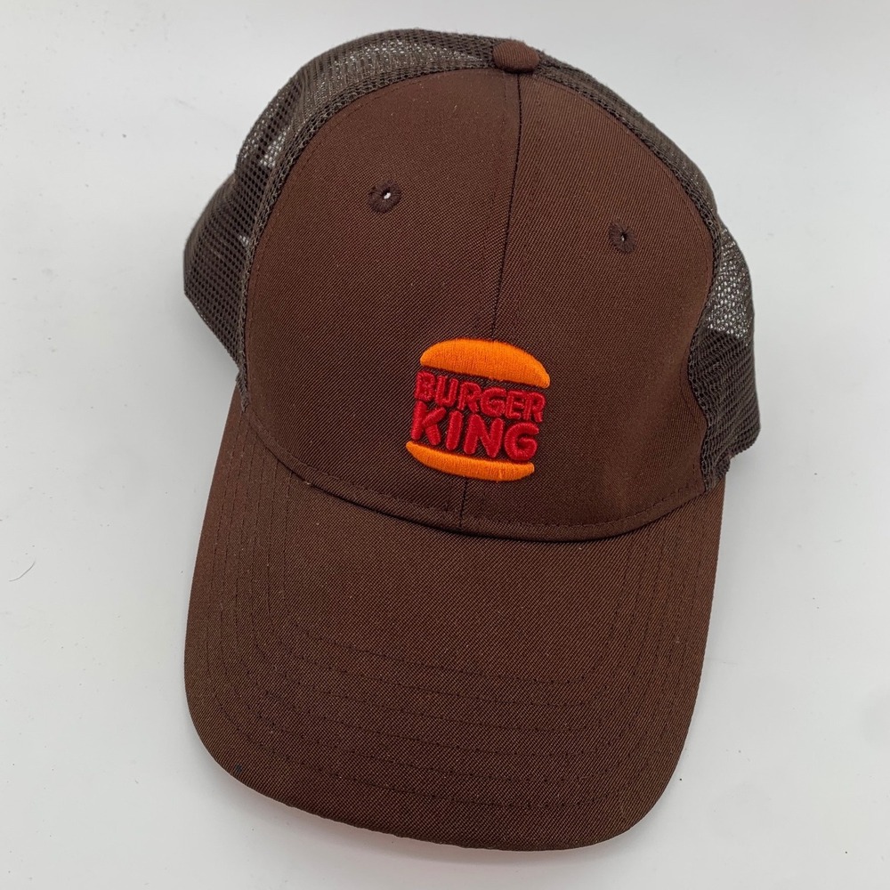 Burger King Employee Uniform Hat Brown Mesh Adjustable Trucker Cap Authentic BK